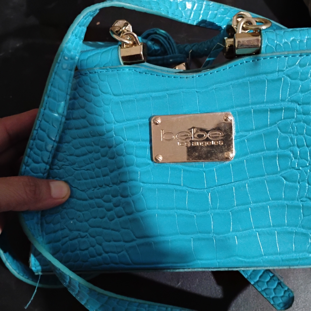 Bebe Turquoise Croc-Embossed Handbag